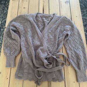SHEIN Puff Sleeve Pointelle Wrap Sweater size S NWOT